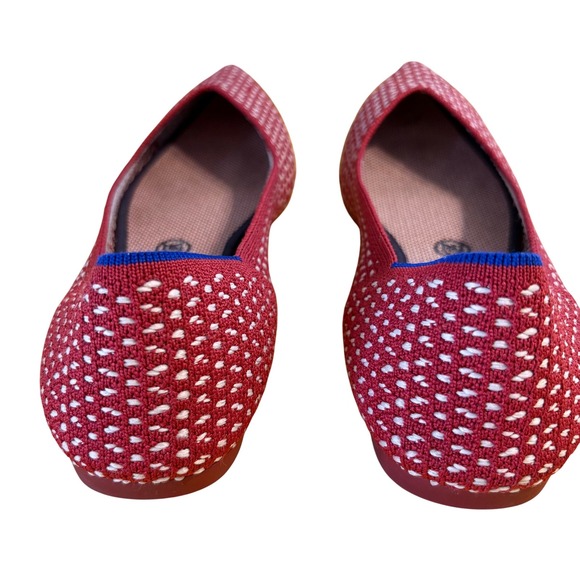 Rothys The Point Red White Knit Pointed Toe Ballet Flats Womens 10.5 Sustainable - Picture 2 of 7